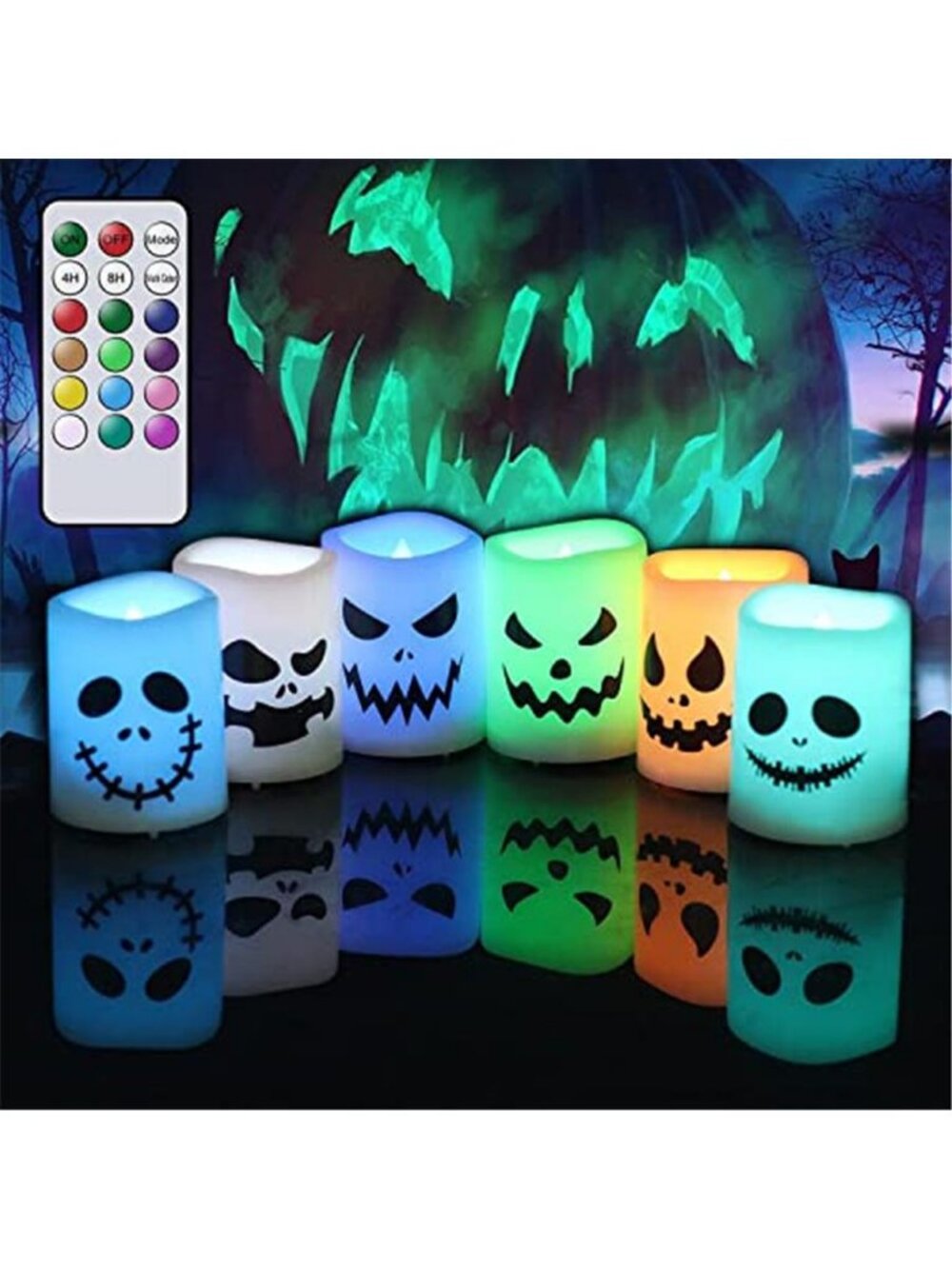Halloween Flameless Votive Candles Color Changing with Remote Timer